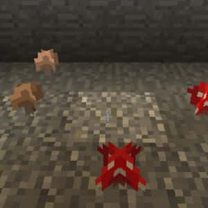 Minecraft洞穴中的紅色和棕色像素化蘑菇。 — 我的世界迷因 壁紙