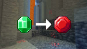 綠色翡翠變成紅色紅寶石在Minecraft遊戲場景中 — 翡翠綠 壁紙