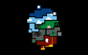 由方塊和生物組成的像素藝術Minecraft角色，黑色背景 — 風景 壁紙