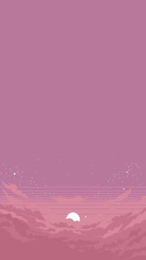 粉紅像素日落，天空中有白色太陽和星星。 — 美學粉色GIF 壁紙
