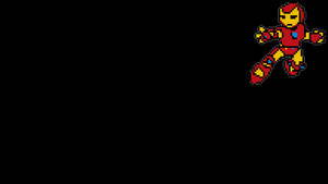 像素化的鋼鐵人穿著紅色和金色盔甲在黑色背景上飛行。 — 深色模式 壁紙