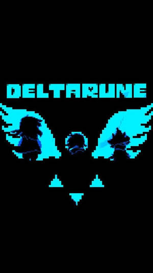 藍色像素化的 Deltarune 標誌，黑色背景上有三個角色剪影。 — Off white 標誌 壁紙