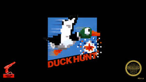 經典任天堂Duck Hunt遊戲標誌，帶有像素鴨子和光槍圖標。 — 唐老鴨 壁紙