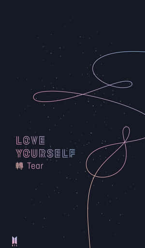 繁星點點的深色背景，帶有發光的無限線條和「LOVE YOURSELF 轉 Tear」文字。 — Tecno Megapad 壁紙