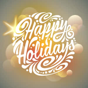 Happy Holidays 節日文字，帶有金色散景背景和星爆。 — 聖誕美學 壁紙
