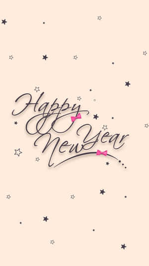 在米色背景上帶有星星和蝴蝶結的 Happy New Year 祝福 — 慶祝 壁紙