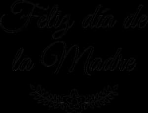 黑色背景上白色花環設計的「Feliz día de la Madre」文字。