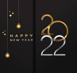 新年快樂2022設計，金色裝飾和金屬數字在黑色背景上。 — 新年快樂 2020 壁紙