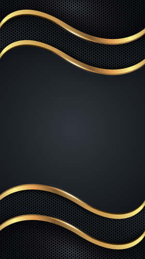 時尚的黑色穿孔背景，帶有流動的金色波浪點綴。 — 簡約暗黑美學 壁紙