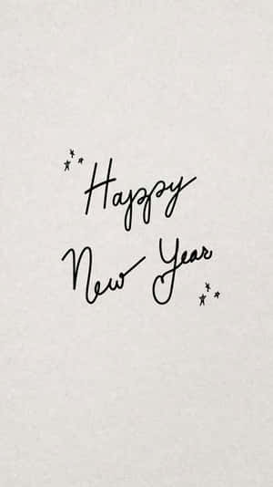 在帶有紋理的紙張上，以優雅的黑色草書和小星星呈現的新年祝福。 — 新年快樂 壁紙