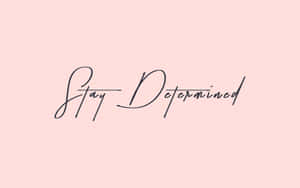 勵志名言 Stay Determined 以優雅黑色草書呈現於粉紅背景上。 — Pink Kawaii 壁紙