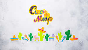 Cinco de Mayo 節日裝飾，包括墨西哥闊邊帽、仙人掌和沙槌，背景為紋理灰色。 — 慶祝 壁紙