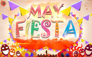 節日氣氛濃厚的 May Fiesta 橫幅，配有彩色彩旗和微笑面具。 — 古巴國旗 壁紙