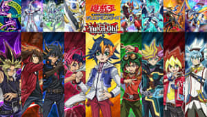 Yu-Gi-Oh! 動畫角色與怪物以色彩繽紛的動作姿勢呈現。