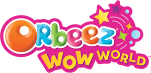 Orbeez Wow World標誌，帶有彩色3D字母和星星，背景為黑色。