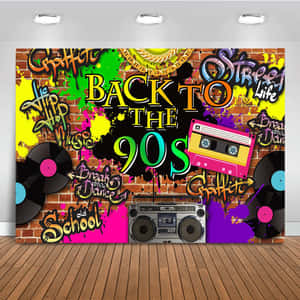 復古90年代派對背景，帶有手提音箱卡帶和塗鴉藝術。 — 復古90年代風格 壁紙