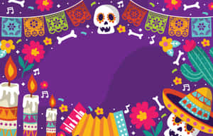 節慶的亡靈節邊框，帶有骷髏頭、蠟燭和 papel picado 裝飾。 — 慶祝 壁紙