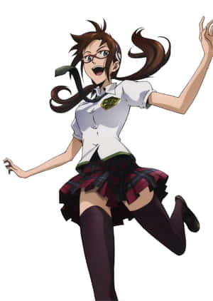 穿著校服的動漫女學生帶著歡樂的表情跳躍，頭髮飄逸。 — 春野櫻 壁紙