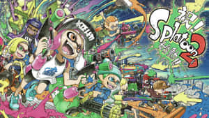 來自遊戲Splatoon 2的動漫角色在彩色墨水戰鬥中。 — 斯普拉遁 壁紙
