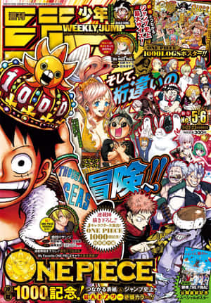One Piece動漫角色在色彩繽紛的雜誌封面上慶祝1000集。 — 火影忍者 佐助與鳴人 壁紙
