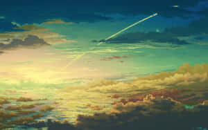 天體流星劃過充滿紋理雲朵的多彩暮色天空。 — 美麗的動畫 壁紙
