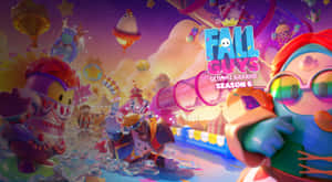 Fall Guys 角色在色彩繽紛的嘉年華遊戲場景中，有氣球和障礙物。 — Fall Guys 壁紙