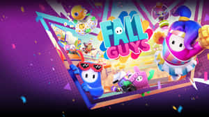 Fall Guys 角色在充滿活力的遊戲競技場中，五彩碎紙飛舞。 — 動畫卡通 壁紙