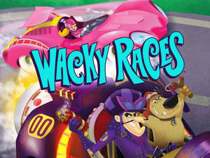 卡通角色駕駛色彩繽紛的未來賽車，帶有 'Wacky Races' 標題。 — 卡通 壁紙