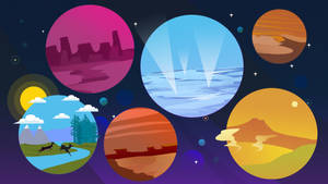 漂浮的彩色行星，帶有外星景觀，背景是星空。 — 宇宙 壁紙