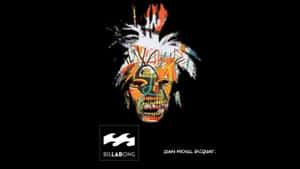 Jean-Michel Basquiat 為 Billabong 品牌創作的彩色塗鴉骷髏頭藝術品。 — 名畫 壁紙