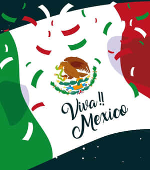 墨西哥國旗與紙屑和Viva Mexico文字，慶祝墨西哥自豪。 — 榮耀Magic V 壁紙