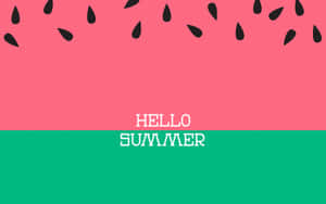 粉紅色和綠色西瓜片圖案，帶有 hello summer 文字。 — 海灘桌面 壁紙
