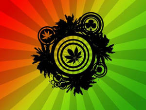 帶有大麻葉和彩虹色太陽爆發的圖形設計 — 迷幻 壁紙