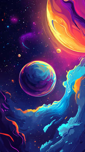 充滿活力的宇宙場景，繁星點點的夜空中有發光的行星和色彩繽紛的星雲 — 月光 壁紙