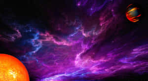充滿活力的宇宙星雲，在深空中帶有發光的行星和恆星。 — 星際效應 壁紙