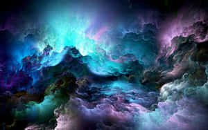 充滿活力的宇宙星雲，帶有旋轉的藍綠色和紫色雲朵，在太空中發光。 — 2560x1600 壁紙