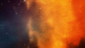 深藍色太空中帶有星星的火熱橙色星雲 — 靈性美學 壁紙