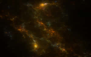 發光的橙色和藍綠色宇宙星雲，在深空中有星星 — 宇宙美學 壁紙