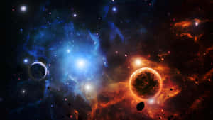 戲劇性的太空場景，色彩繽紛的星雲和行星在星際間漂浮。 — 星際效應 壁紙