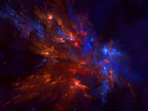 在深空中帶有發光星星的火紅和電光藍色宇宙星雲。 — 科幻 壁紙