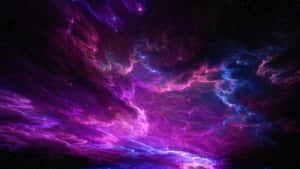 深空中散佈著星星的電光紫和藍色宇宙星雲。 — 淺紫色系美學 壁紙