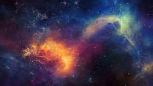 深空中帶有發光橙色和藍色雲彩的彩色星雲。 — 宇宙 壁紙