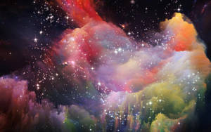 深空中帶有閃爍星星的彩色宇宙星雲 — 雲朵 GIF 壁紙
