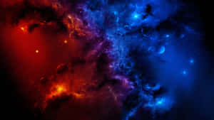 宇宙星雲，紅色和藍色的雲層閃爍著星星和行星 — 藍色銀河 壁紙