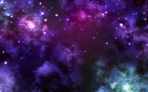 深空中帶有閃爍星星的紫色、粉紅色和藍綠色宇宙星雲。 — 紫色銀河 壁紙