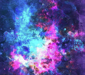 色彩繽紛的宇宙星雲，帶有旋轉的藍色、粉紅色和紫色雲朵以及散落的星星。 — 垃圾美學 壁紙