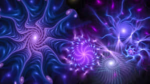 電光藍和紫色碎形圖案在宇宙數位藝術場景中旋轉。 — 粉紅閃光 壁紙