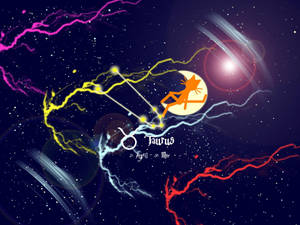 金牛座在星空夜空中帶有發光的公牛輪廓和多彩的宇宙閃電。 — 雙子座 壁紙