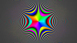深灰色背景上帶有放射狀波紋的彩色星爆圖案 — 幻覺 壁紙
