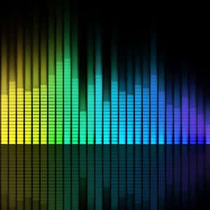 色彩繽紛的音頻均衡器條在黑暗背景上發光並帶有反射。 — iPad Air 壁紙